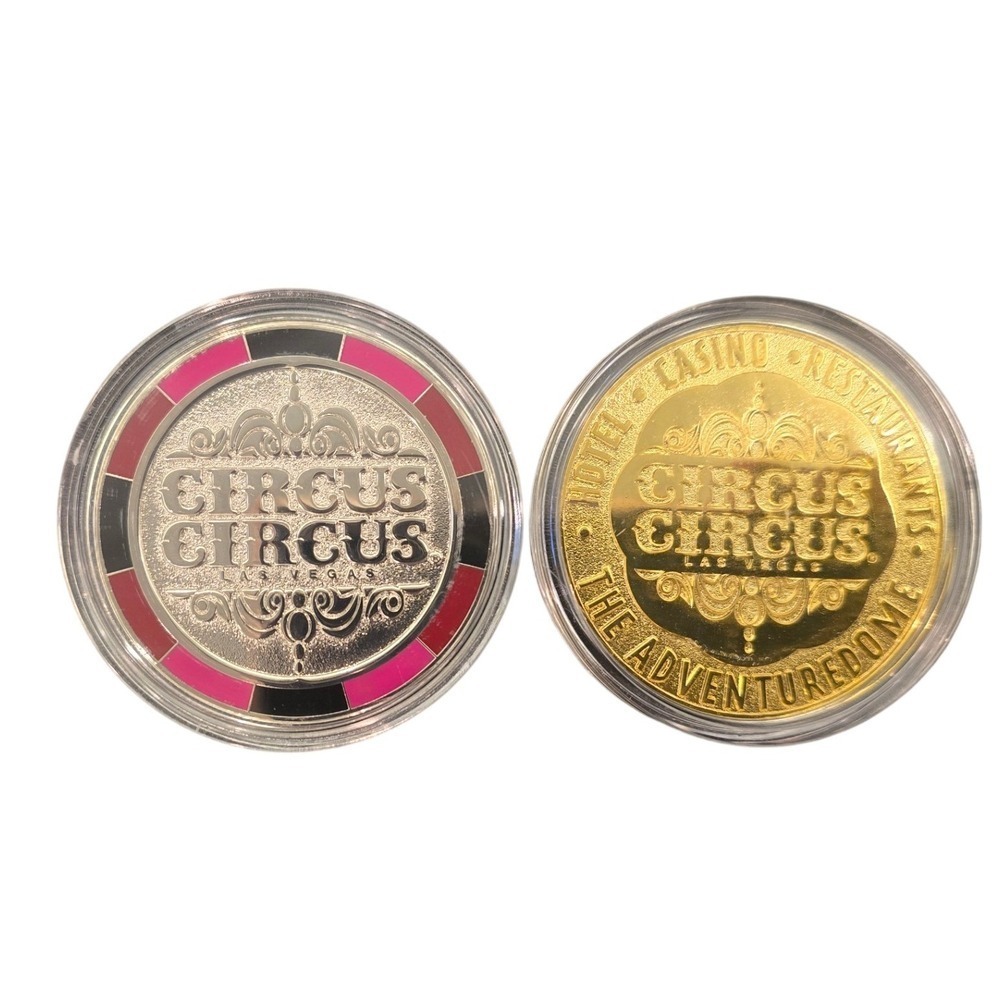 Circus Circus Las Vegas Souvenir Tokens Set of 2 Clown Casino Medallions Vintage - Picture 2 of 6